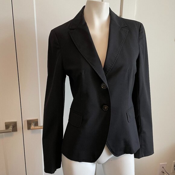 MaxMara Weekend Designer 2 Button Notch Collar Lined V Wool Blazer Black Sz 6 - Picture 1 of 16